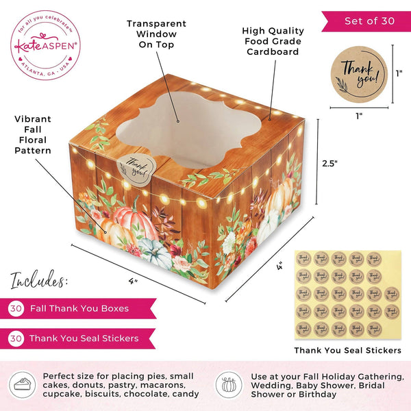 Fall Cookie Boxes with Window + Seal Sticker (Set of 30)