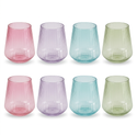 Eight pastel ribbed cups, two each in pink, purple, blue, and green