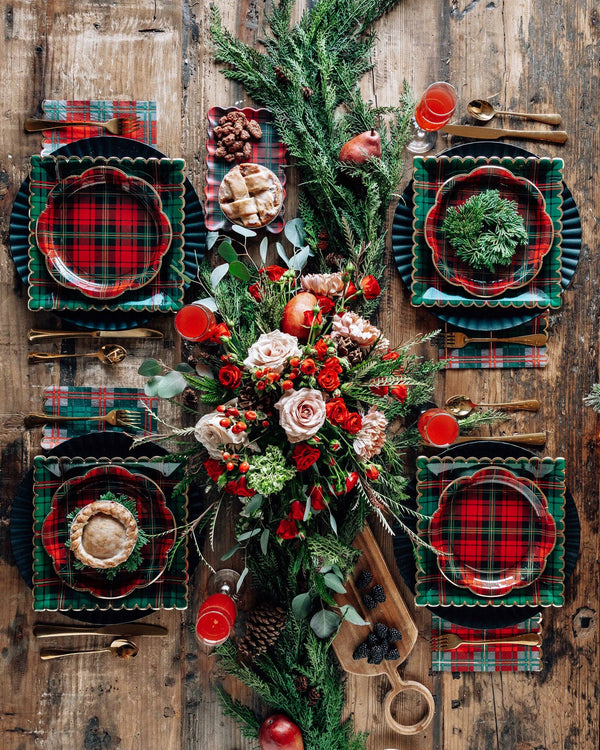 Green Plaid Christmas 10" Square Dinner Plates