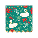 Christmas Floral Swan Print Large Green Napkins (Set of 20)