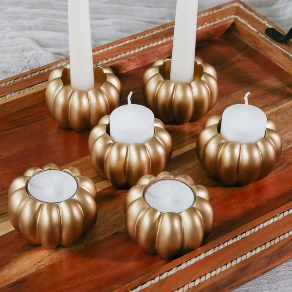 2-in-1 Pumpkin Tealight/Candlestick Holder (Set of 6) - Gold