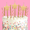 Novelty Gold Candles 14pc | birthday, star, glitter, cake