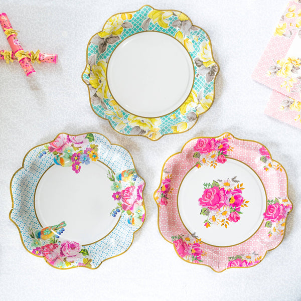 Floral Tea Party Plates – Set of 12 Elegant Paper Tableware