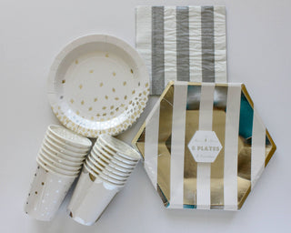 Silver Foil Striped Dinner Plates / Stylish Striped Plates / Silver Party Plates / Silver Plates / Silver Anniversary Plate
