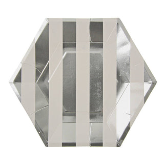Silver Foil Striped Dinner Plates / Stylish Striped Plates / Silver Party Plates / Silver Plates / Silver Anniversary Plate