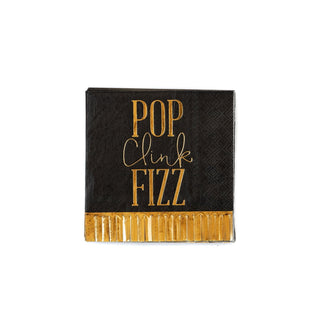 Pop Fizz Clink Fringe Napkins / Black and Gold Party Napkin / Small Napkin / New Years Eve Napkin / New Years Napkins / Pop Fizz Clink /