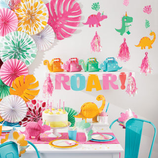 ROAR! Pink Dinosaur Garland / Girl Dinosaur Party / Dinosaur Birthday Decor / Pink Dinosaur Banner / Dinosaur Party Decor