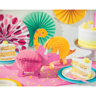 ROAR! Pink and Yellow Dinosaur Centerpieces / Girl Dinosaur Party / Dinosaur Birthday Decor / Dinosaur Honeycomb Centerpieces