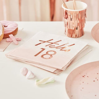 Hello 18 Rose Gold Napkins / 18th Birthday Party Napkins / 18th Birthday Watercolor Pink Napkins / Pink Watercolor Napkins / Celebrate 18