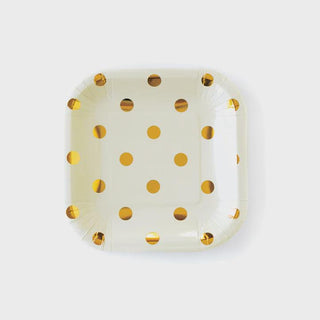 Gold and Ivory Polka Dot Square Plate / Gold Small Plate / Bridal Shower Plate / Golden Anniversary Plate /Golden Birthday Plate
