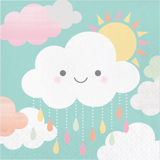 Sunshine Showers Napkins / Sunshine Party Luncheon Napkins / Baby Shower / Baby Shower Napkins / You Are My Sunshine Party / Sun and Clouds