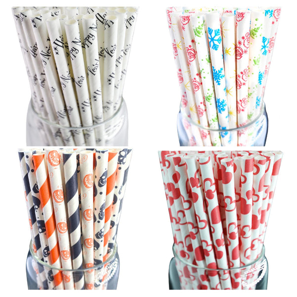 Red Stripe Paper Party Straws