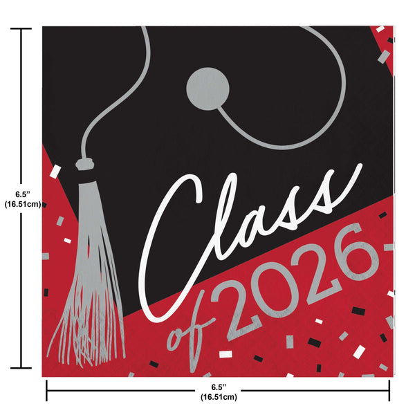 Class of 2026 Classic Red Luncheon Napkins | 36 Count | Graduation Party Supplies