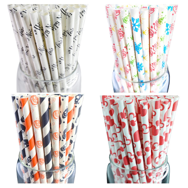 Striped Paper Party Straws | Eco Friendly Drinking Straws for Birthday Baby Shower Wedding | Striped Paper Straws | Colorful Paper Straws