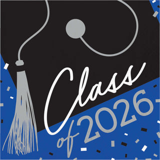 Class of 2026 Graduation Napkins | 6.5" | 36 Pack | Graduation Party Supplies | Grad Party Napkins | Red | Blue | Green | Silver