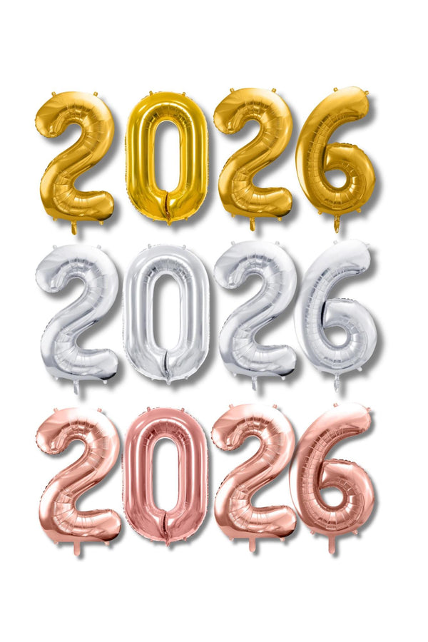 2026 Gold Foil Number Jumbo Balloons | 1 Set | Graduation Party Decor | Class of 2026 Balloon | Senior Night | 34" | Gold | Silver | Pink