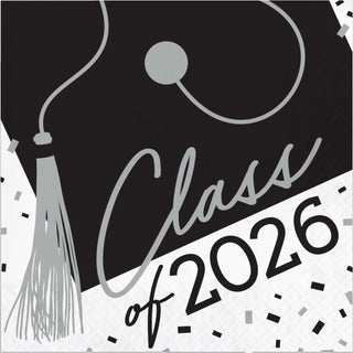 Class of 2026 Graduation Napkins | 6.5" | 36 Pack | Graduation Party Supplies | Grad Party Napkins | Red | Blue | Green | Silver