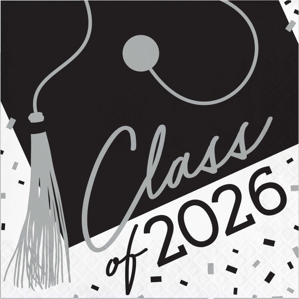 Class of 2026 Graduation Napkins | 6.5" | 36 Pack | Graduation Party Supplies | Grad Party Napkins | Red | Blue | Green | Silver