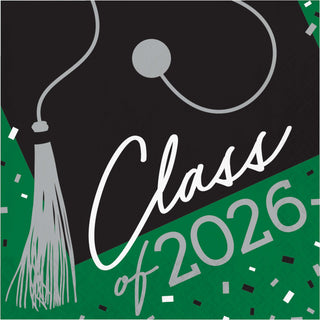 Class of 2026 Graduation Napkins | 6.5" | 36 Pack | Graduation Party Supplies | Grad Party Napkins | Red | Blue | Green | Silver