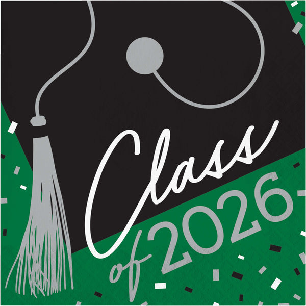 Class of 2026 Graduation Napkins | 6.5" | 36 Pack | Graduation Party Supplies | Grad Party Napkins | Red | Blue | Green | Silver