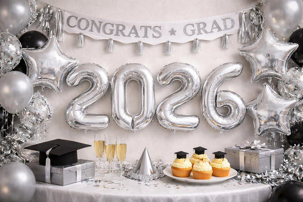 2026 Gold Foil Number Jumbo Balloons | 1 Set | Graduation Party Decor | Class of 2026 Balloon | Senior Night | 34" | Gold | Silver | Pink