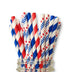 Patriotic Paper Straws, Red White Blue Stripes Stars Mix, 4th July Party Supplies | Made in USA