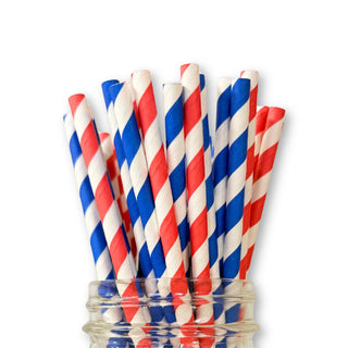 Patriotic Paper Straws, Red White Blue Stripes Stars Mix, 4th July Party Supplies | Made in USA