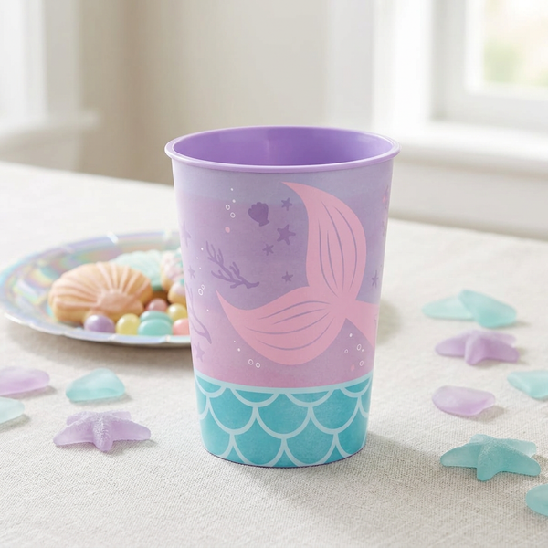 Mermaid Shine cup styled on a lavender and teal party table