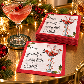 Merry Little Cocktail napkins styled for a festive gathering
