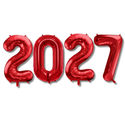 Red 2027 balloons with a larger matching-height 7