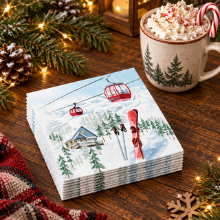 Ski Lodge napkin stack with hot cocoa