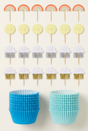 Sunshine cupcake kit flat lay with liners in two tight nested stacks