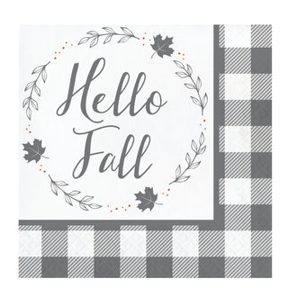 Gray Buffalo Plaid Hello Fall Napkins 