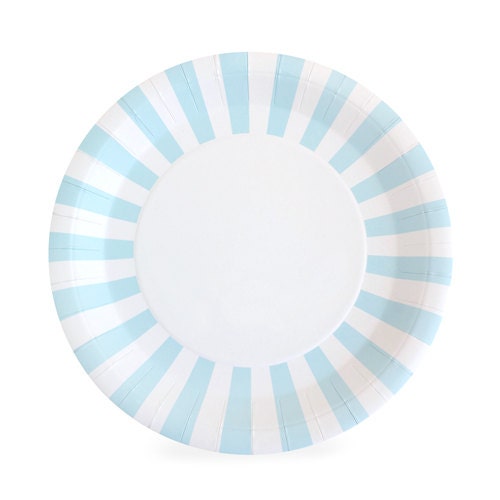 Light Blue Dinner Plates / Blue Party Plates  / Blue Paper Plates / Light Blue Striped Party Plates / Baby Boy Shower Plates / Gender Reveal