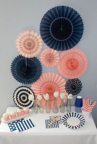 Coral Party Fan Set / Coral Fans / Party Fans / Paper Fans / Coral Paper Fans / Rosettes