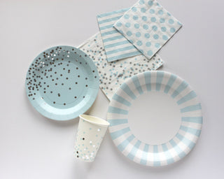 Light Blue Dinner Plates / Blue Party Plates  / Blue Paper Plates / Light Blue Striped Party Plates / Baby Boy Shower Plates / Gender Reveal
