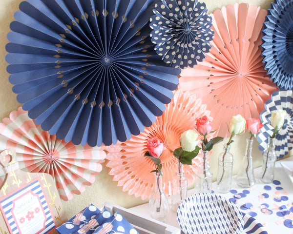Coral Party Fan Set / Coral Fans / Party Fans / Paper Fans / Coral Paper Fans / Rosettes