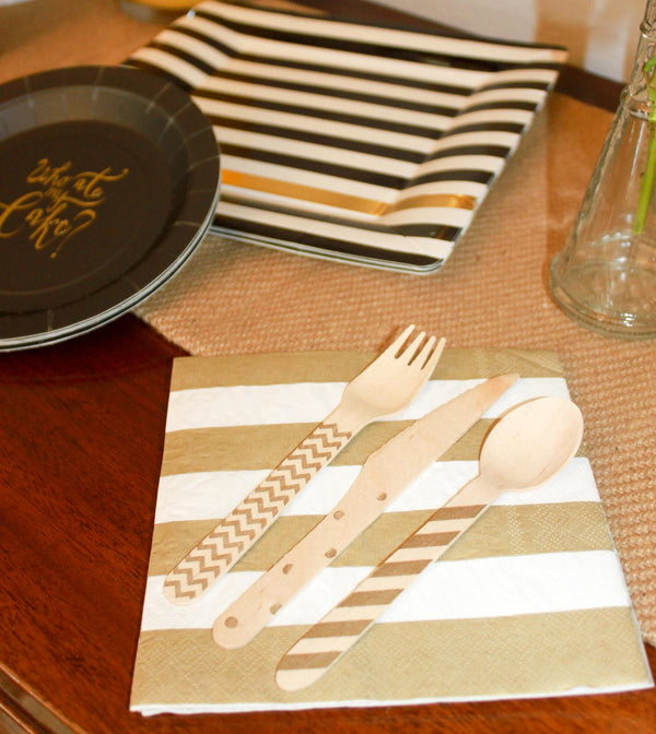 Black and Gold Striped Dinner Plates 