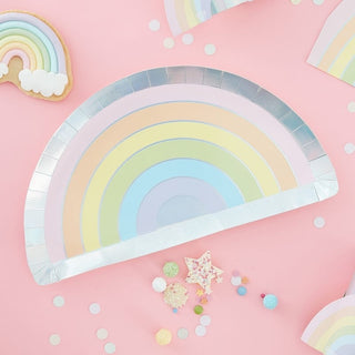 Rainbow Pastel Paper Plates / Rainbow Striped Party Plate / Rainbow Shaped Party Plate / Somewhere Over the Rainbow / Rainbow Dinner Plate