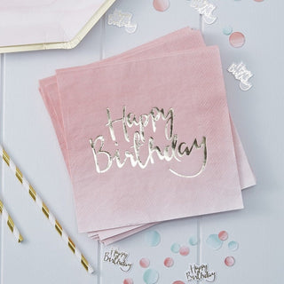 Pink Ombre Happy Birthday Napkins 