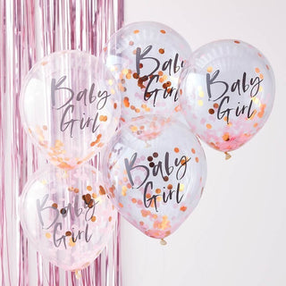 Baby Girl Pink Balloon / Pink and Rose Gold Confetti Balloon / Baby Girl Shower Decor / Baby Girl Confetti Balloon / Baby Girl Shower
