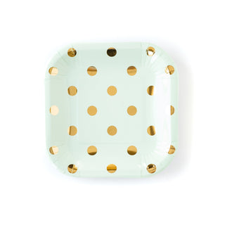 Mint and Gold Polka Dot Plates 
