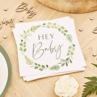 Hey Baby Napkins / Botanical Hey Baby Napkins / Baby Shower Napkins / Baby Shower Decor / Botanical Baby Shower / Botanical Baby Decor