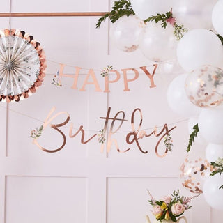 Happy Birthday Floral Banner / Rose Gold Happy Birthday Banner / Rose Gold Birthday Garland / Floral Birthday Banner / Floral Birthday Decor