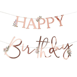 Happy Birthday Floral Banner / Rose Gold Happy Birthday Banner / Rose Gold Birthday Garland / Floral Birthday Banner / Floral Birthday Decor