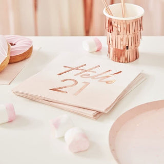 Hello 21 Rose Gold Napkins 