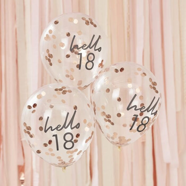 Hello 18 Confetti Balloons / 18th Birthday Party Balloons / 18th Birthday Balloons / Rose Gold Confetti Balloons / Celebrate 18