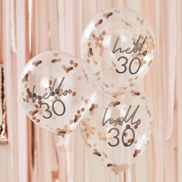 Hello 30 Confetti Balloons / 30th Birthday Party Balloons / 30th Birthday Balloons / Rose Gold Confetti Balloons / Celebrate 30