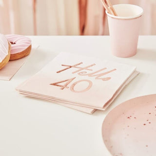 Hello 40 Rose Gold Napkins / 40th Birthday Party Napkins / 40th Birthday Watercolor Pink Napkins / Pink Watercolor Napkins / Celebrate 40