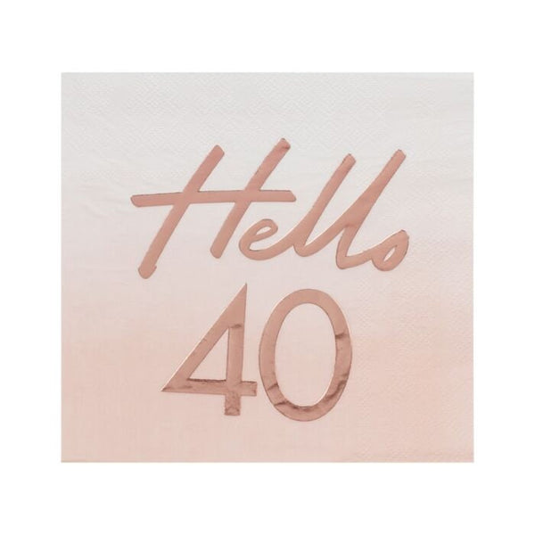 Hello 40 Rose Gold Napkins / 40th Birthday Party Napkins / 40th Birthday Watercolor Pink Napkins / Pink Watercolor Napkins / Celebrate 40